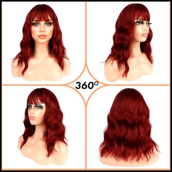 Synthetic Bob Wig Heat Resistant Loose Wavy With Bangs Shoulder Length main image 5